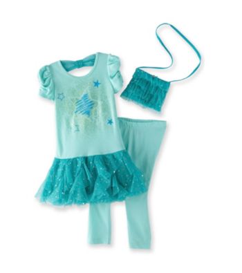 Beautees Girls' 4-6X Gumdrop Green Star Leggings Set with Purse