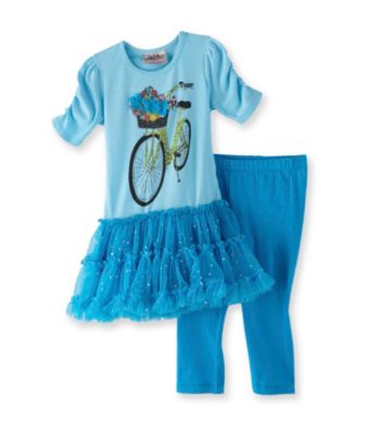 Beautees Girls' 4-6X Miami Blue Bicycle Leggings Set