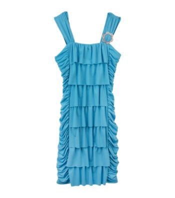 Amy Byer Girls' 7-16 Turquoise Ruffle Front Body Con Dress