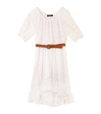 Amy Byer Girls' 7-16 White Lace Belted High Low Dress