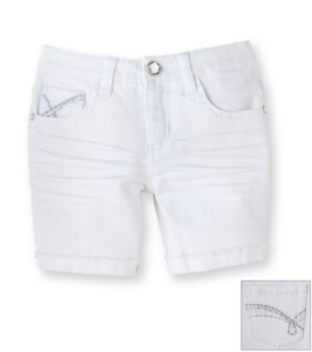 Squeeae® Girls' 7-16 White Midi Shorts with Pearls and Rhinestones