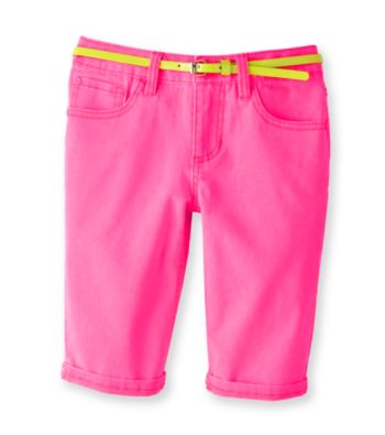 Squeeze® Girls' 7-16 Neon Pink Bermudas with Neon Yellow Belt