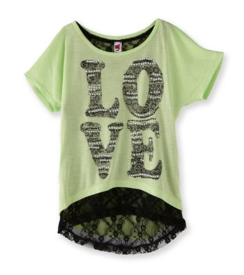 Beautees Girls' 7-16 Lime High-Low Love Tee with Lace Back