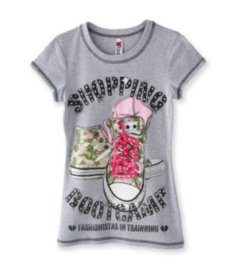 Beautees Girls' 7-16 Grey Shopping Bootcamp Screen Tee