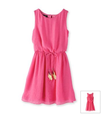 Amy Byer Girls' 7-16 Pink Ruffle Dress with Feather Belt