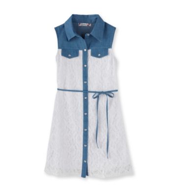 Speechless® Girls' 7-16 White Chambray Lace Trim Dress