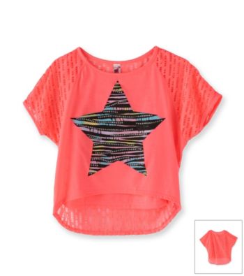 Beautees Girls' 7-16 Neon Pink Star Burnout Back Tee