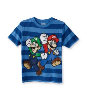 Super Mario Bros. Boys' 4-20 Blue Short Sleeve Striped Tee