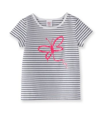 Little Miss Attitude Girls' 2T-6X White/Navy Striped Glitter Graphic Tee