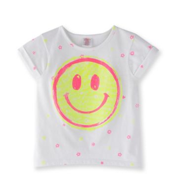 Little Miss Attitude Girls' 2T-6X White Neon Smiley Face Tee