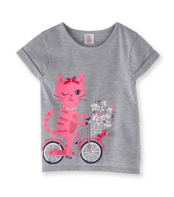 Little Miss Attitude Girls' 2T-6X Heather Grey Bicycling Kitty Tee