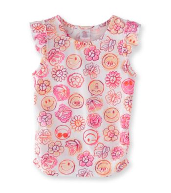 Little Miss Attitude Girls' 2T-6X Warm Smiles Print Flutter Sleeve Tank