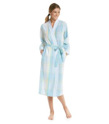Miss Elaine® Long Seersucker Wrap Robe - Aqua Plaid