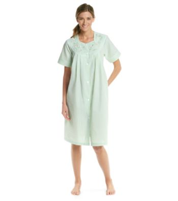 Miss Elaine® Short Seersucker Snap Robe - Mint Stripe