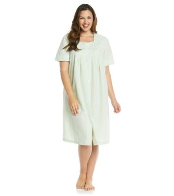Miss Elaine® Plus Size Short Seersucker Snap Robe - Mint Stripe