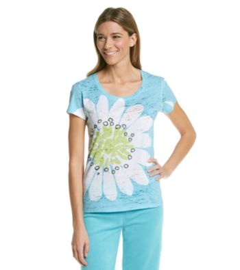 HUE® Beach Blue Knit Screenprint Burnout Top - Camille Floral