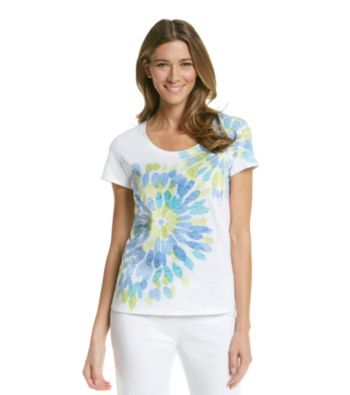HUE® Beach Blue Knit Screenprint Burnout Top - Danielle Floral