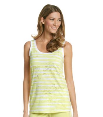 HUE® Knit Sunny Lime Screenprint Burnout Tank - Sophie Stripe