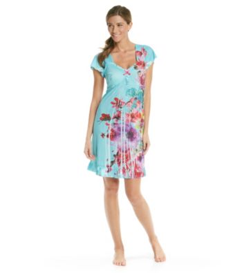 Oneworld® Teal Knit Softcup Chemise - Undersea Blooms