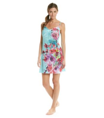 Oneworld® Teal Knit Strappy Tank Chemise - Undersea Blooms