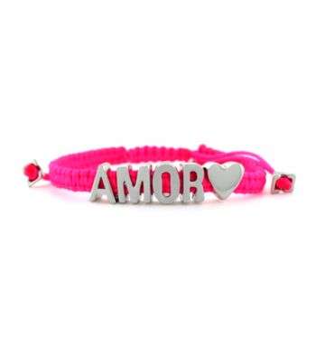 BCBGeneration™ Hot Pink with Silvertone Amor Friendship Affirmation Bracelet