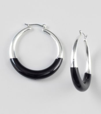 Relativity® Silvertone and Black Color Dipped Hoop Earrings