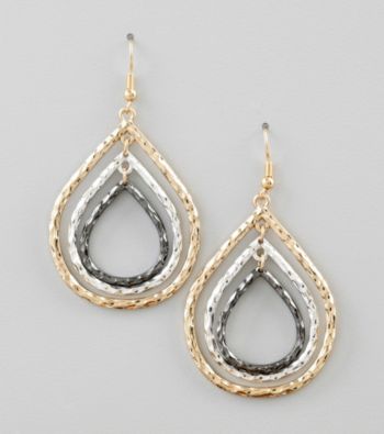 Relativity® Tri-Tone Textured Layered Drop Earrings