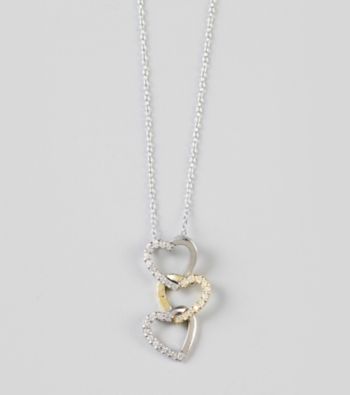 Designs by FMC Sterling Silver with 18K Gold Plate Three Cubic Zirconia Hearts Pendant