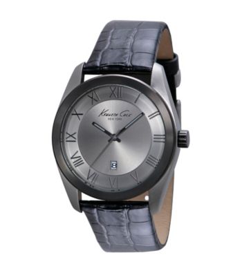 Kenneth Cole New York® Men's Classic Three Hand Grey Dial with Black Croco Embossed Leather Strap Watch