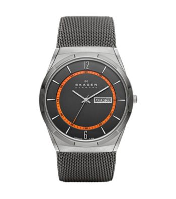 Skagen Denmark Men's Titanium Watch with Orange Accents