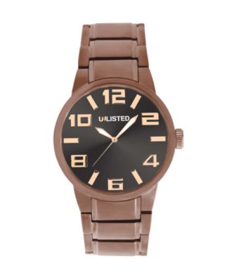 Unlisted by Kenneth Cole® Men's Brown Watch with Gunmetal Dial and Large Goldtone Numbers