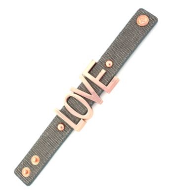 BCBGeneration™ Grey Canvas and Rose Goldtone Love Big Affirmation Bracelet