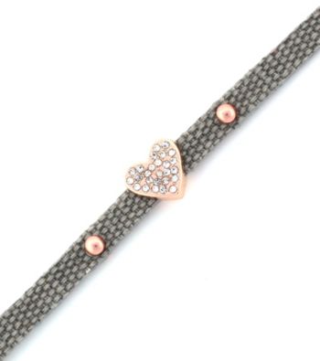 BCBGeneration™ Grey Canvas and Rose Goldtone Heart Mini Bracelet