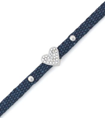 BCBGeneration™ Dark Blue Canvas and Silvertone Heart Mini Bracelet