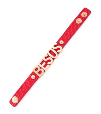 BCBGeneration™ Red Canvas and Rose Goldtone Besos Affirmation Bracelet