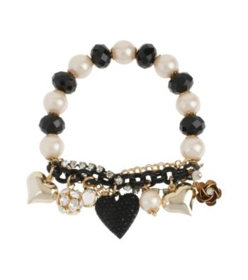 Betsey Johnson® Black Heart Multi Charm Half Stretch Bracelet