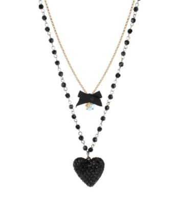 Betsey Johnson® Black Heart & Bow Two Row Necklace