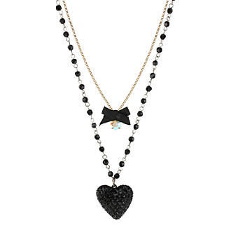 Betsey Johnson Black Heart & Bow Two Row Necklace