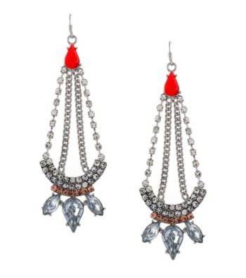 Jessica Simpson Tropic Nights Silvertone and Orange Chandelier Earrings