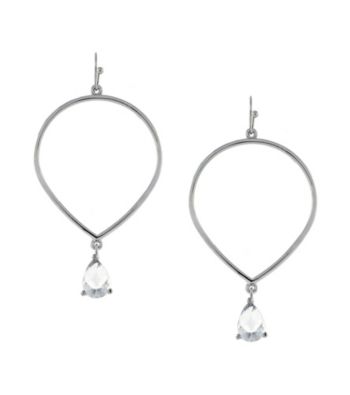 Jessica Simpson All a Flutter Silvertone and Crystal Tear Drop Hoop Earrings