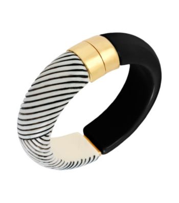 Kenneth Cole® Black/Ivory Striped Hinged Bangle Bracelet