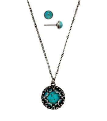 Nine West Vintage America Collection® Turquoise Pendant Necklace and Stud Earrings Set