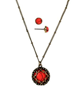 Nine West Vintage America Collection® Coral Pendant Necklace and Stud Earrings Set