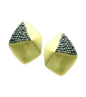 Jill Zarin Jet Hematite/Goldtone Facet Earrings with Pave Detail