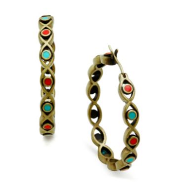 Jill Zarin Red & Turquoise Enamel Evil Eye Hoop Earrings