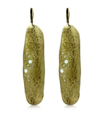 Jill Zarin Hamptons Collection Elongated Hammered Metal Drop Earrings with Crystal Accents