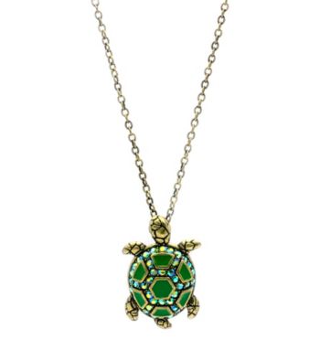 Jill Zarin Green Enamel & Olivine Crystal Turtle Pendant Necklace