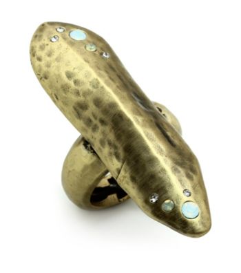 Jill Zarin Hamptons Collection Elongated Hammered Ring with Opal & Crystal Accents