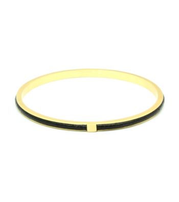 Jill Zarin Black Leather with 14K Gold Plating Bangle Bracelet