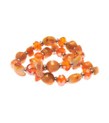 L&J Accessories Two Orange Shell Murano Stretch Bracelets